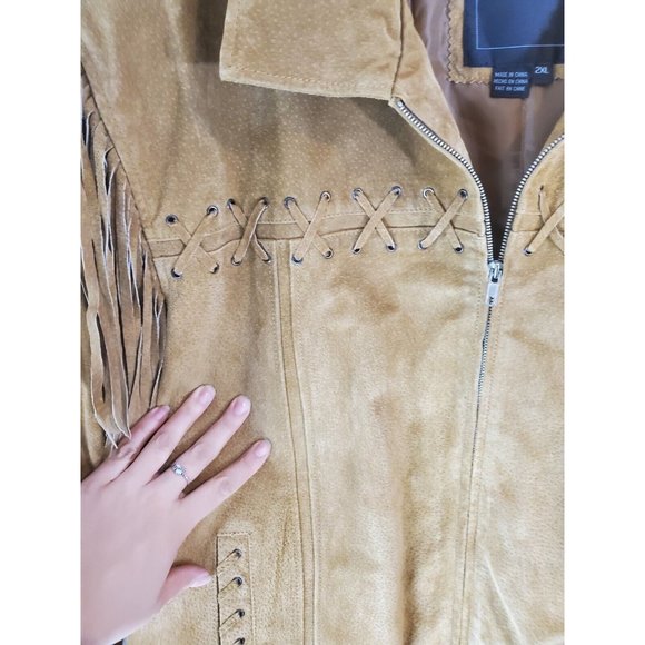 Excelled Western Leather Tassel Full Zip Jacket Sz 2X - Picture 3 of 10